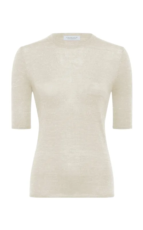 Chryse Knit T-Shirt in Ivory Cashmere Silk with Hemp sold by Gabriela Hearst