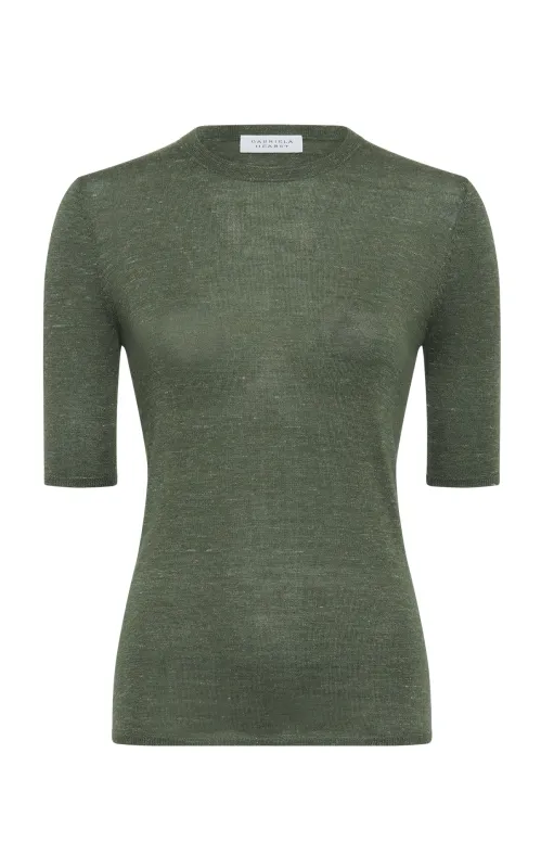 Chryse Knit T-Shirt in Olive Cashmere Silk with Hemp sold by Gabriela Hearst
