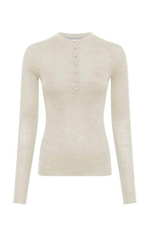 Anges Knit Henley in Ivory Cashmere Silk with Hemp sold by Gabriela Hearst