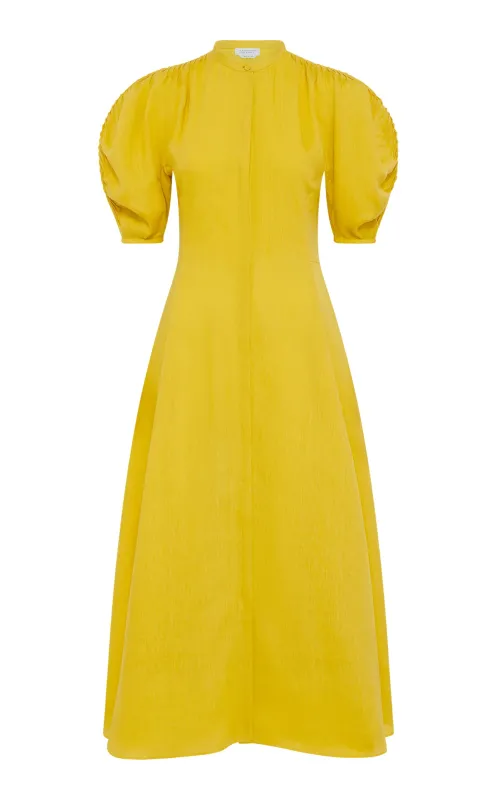 Arabella Shirtdress in Goldenrod Aloe Linen sold by Gabriela Hearst