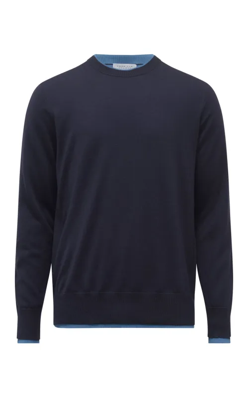 Wells Knit Sweater in Dark Navy & Sky Cashmere Silk sold by Gabriela Hearst