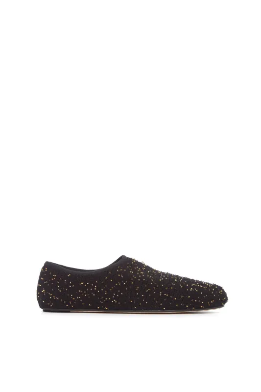 Callie Knit Ballerina Flat Shoe in Black & Gold Beaded Cashmere sold by Gabriela Hearst