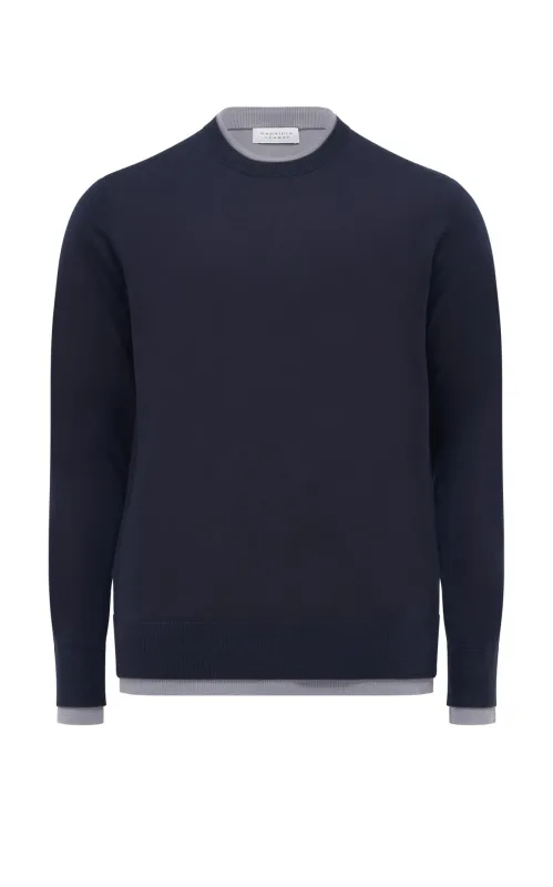 Wells Knit Sweater in Dark Navy & Heather Grey Cashmere Silk sold by Gabriela Hearst
