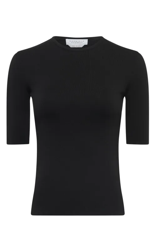 Anahita Knit T-Shirt in Black Silk sold by Gabriela Hearst