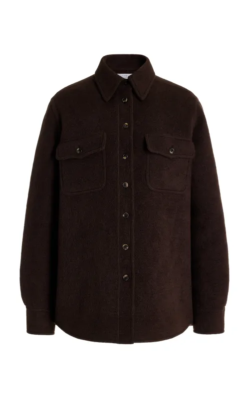 John Austin Overshirt in Chocolate Double-Face Recycled Cashmere Felt sold by Gabriela Hearst