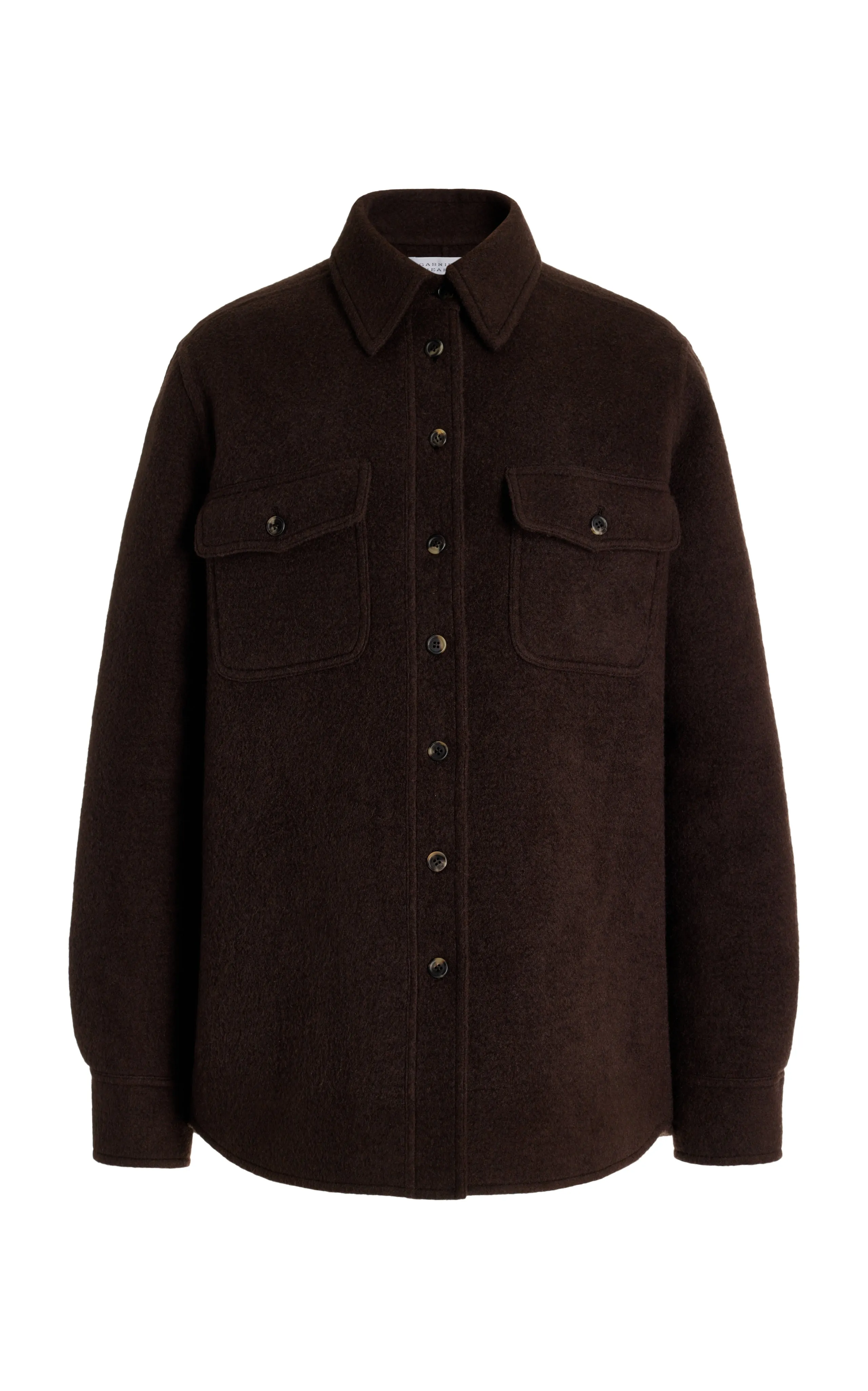 John Austin Overshirt in Chocolate Double-Face Recycled Cashmere Felt sold by Gabriela Hearst
