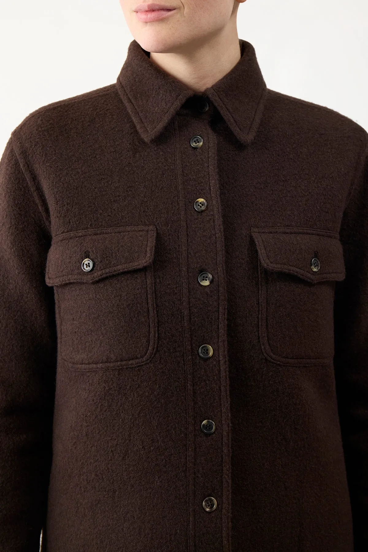 John Austin Overshirt in Chocolate Double-Face Recycled Cashmere Felt sold by Gabriela Hearst product image thumbnail 3