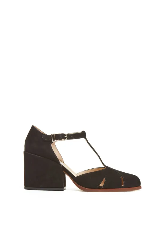 Hawes T-Strap Heel in Black Suede sold by Gabriela Hearst