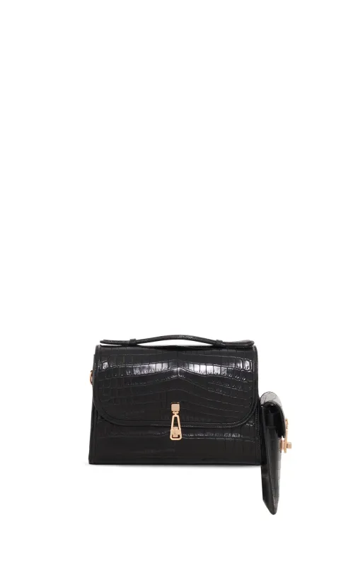 Medium Leonora Flap Bag in Black Crocodile sold by Gabriela Hearst
