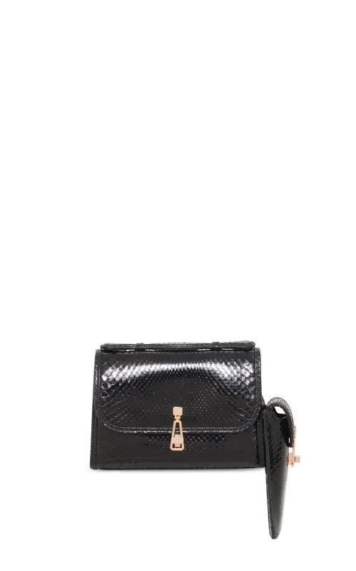 Small Leonora Flap Bag in Black Inversa™ Python Skin with Sunglass Pouch made by Gabriela Hearst