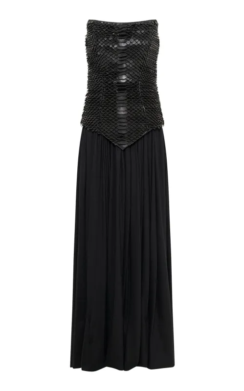 Estrid Dress in Black Nappa Leather Snake Scales sold by Gabriela Hearst