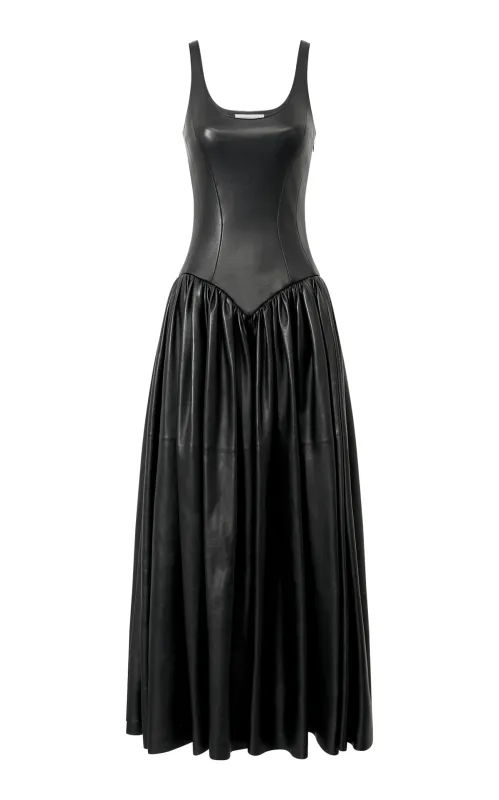 Naia Dress in Black Soft Nappa Leather sold by Gabriela Hearst