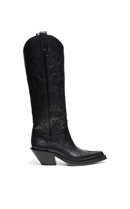 Capitana Cowboy Boot in Black Nappa Leather made by Gabriela Hearst