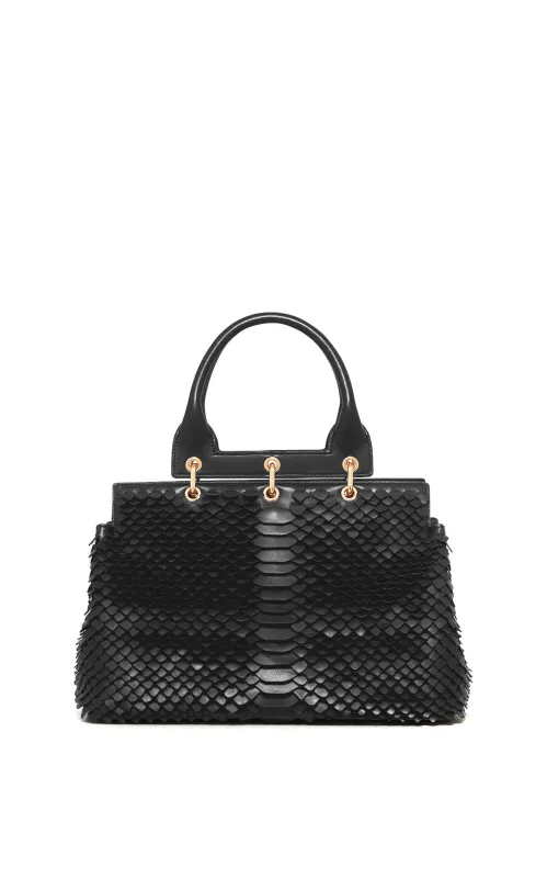 Amethyst Small Bag in Black Nappa Leather Snake Scales sold by Gabriela Hearst