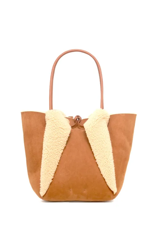 Marija Tote Bag Shearling Animation in Cognac Suede sold by Gabriela Hearst