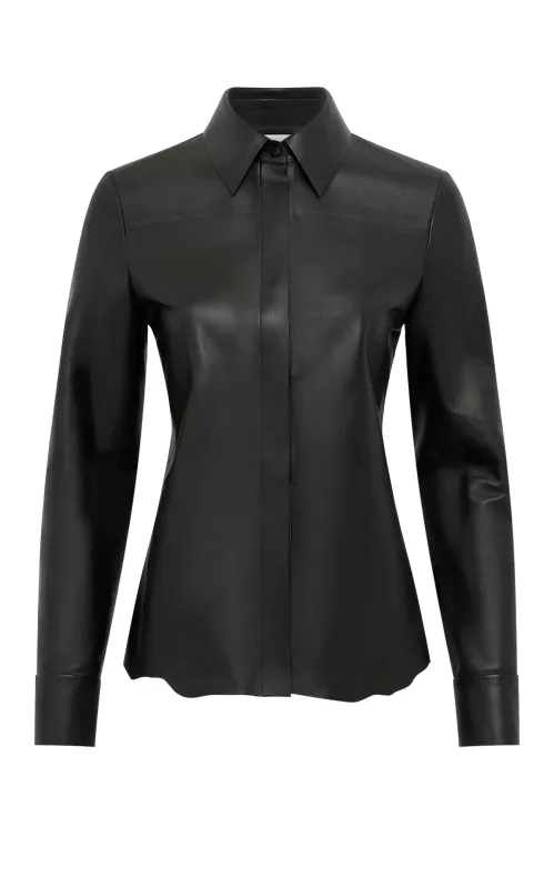 Thetis Shirt in Black Soft Nappa Leather sold by Gabriela Hearst