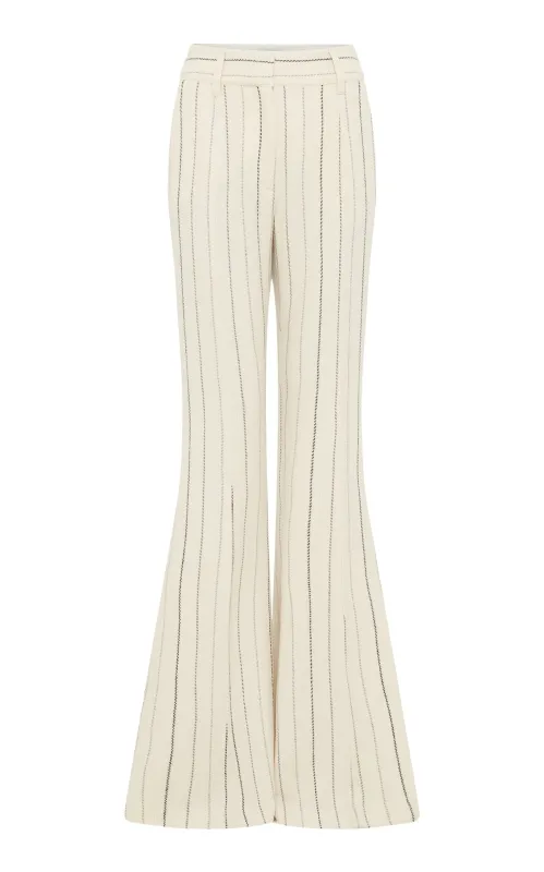 Rhein Flare Pant in Ivory Multi Pinstripe Wool Cashmere made by Gabriela Hearst