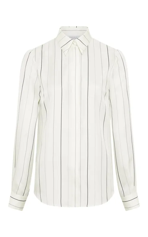 Henri Blouse in Ivory Multi Pinstripe Silk Twill sold by Gabriela Hearst