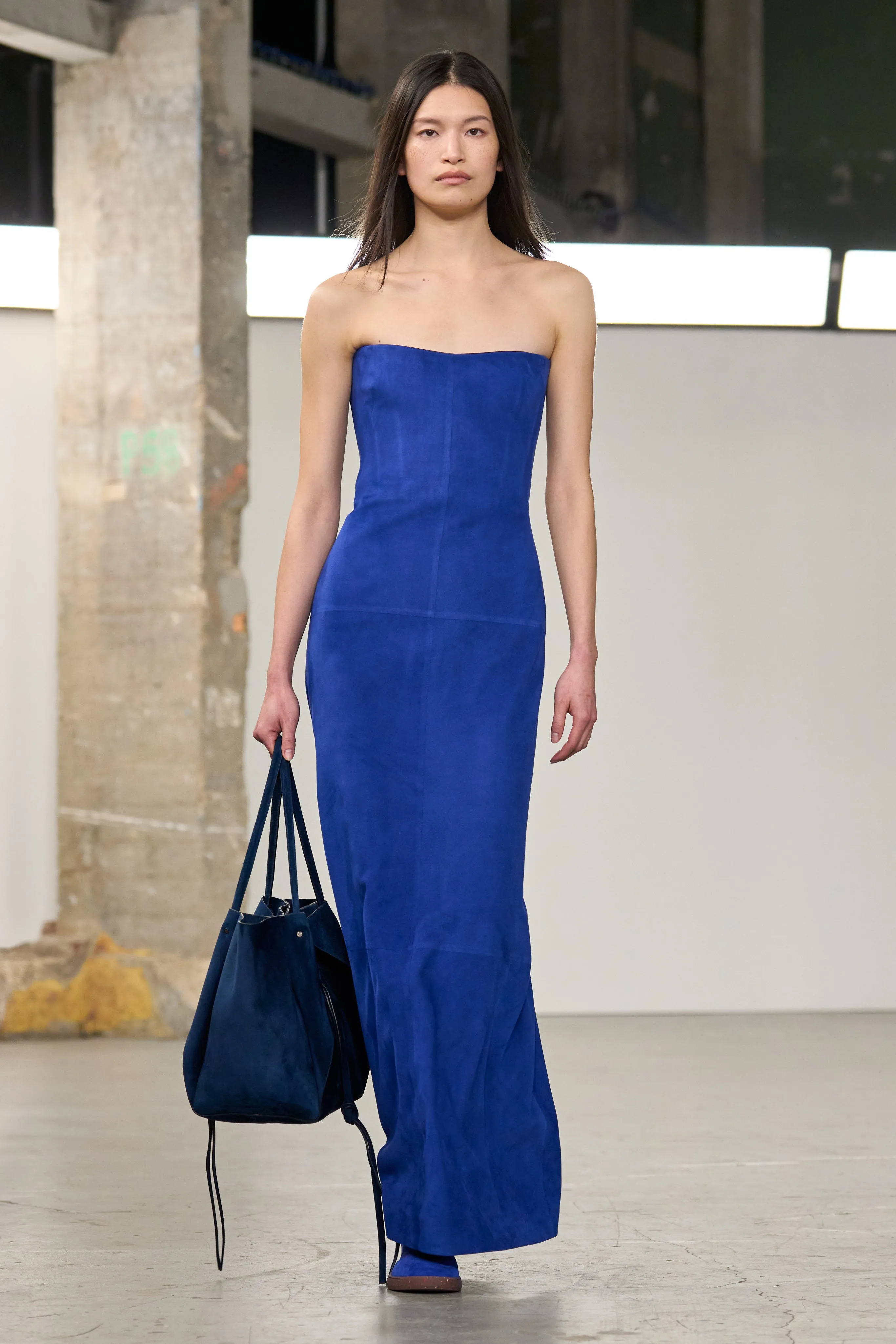 Ivara Strapless Maxi Dress in Cobalt Suede sold by Gabriela Hearst product image thumbnail 2