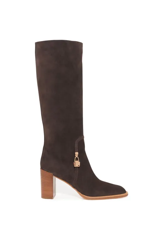 Nina Clasp Boot in Dark Chocolate Suede sold by Gabriela Hearst