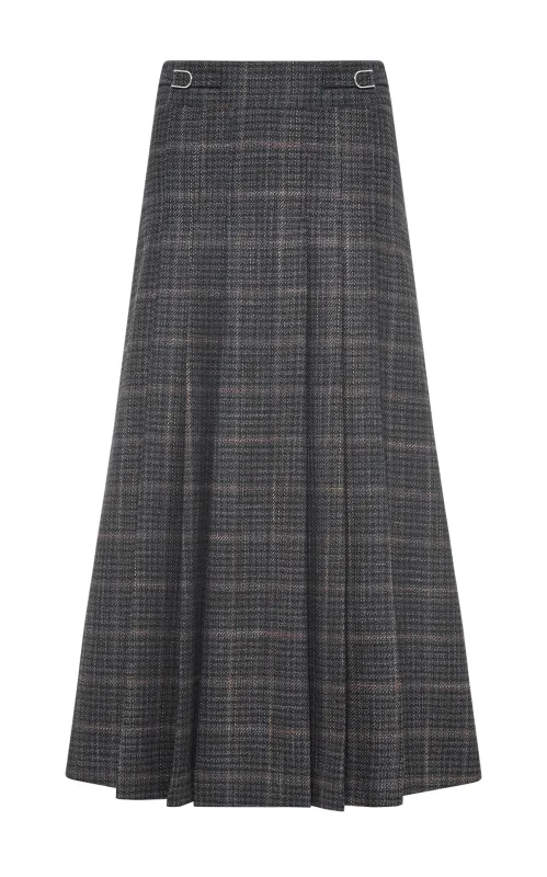 Wesley Midi Skirt in Charcoal Wool Silk Clubcheck Plaid sold by Gabriela Hearst