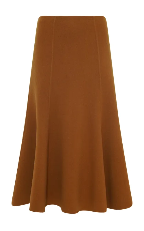 Patterson Knit Flared Midi Skirt in Yellow Ochre Double-Face Recycled Cashmere sold by Gabriela Hearst