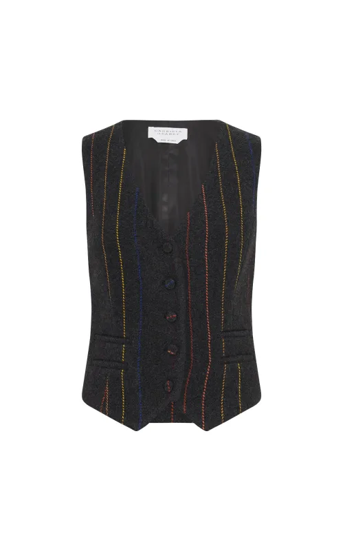 Coleridge Vest in Charcoal Multi Wool Cashmere sold by Gabriela Hearst