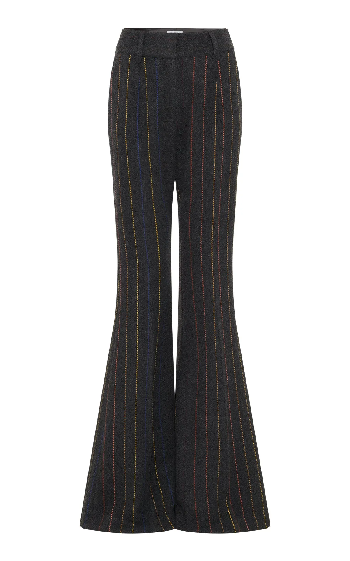 Rhein Flare Pant in Charcoal Multi Pinstripe Wool Cashmere sold by Gabriela Hearst