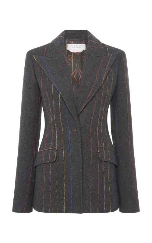 Leiva Blazer in Charcoal Multi Wool Cashmere sold by Gabriela Hearst