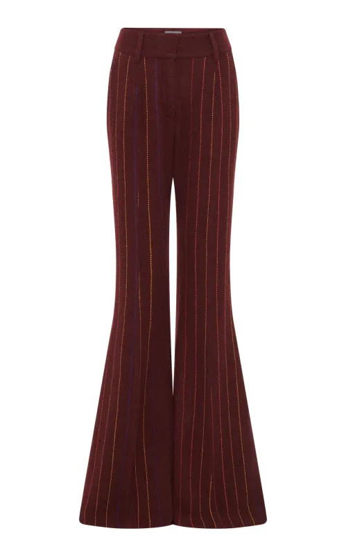 Rhein Flare Pant in Burnt Sienna Multi Pinstripe Wool Cashmere made by Gabriela Hearst