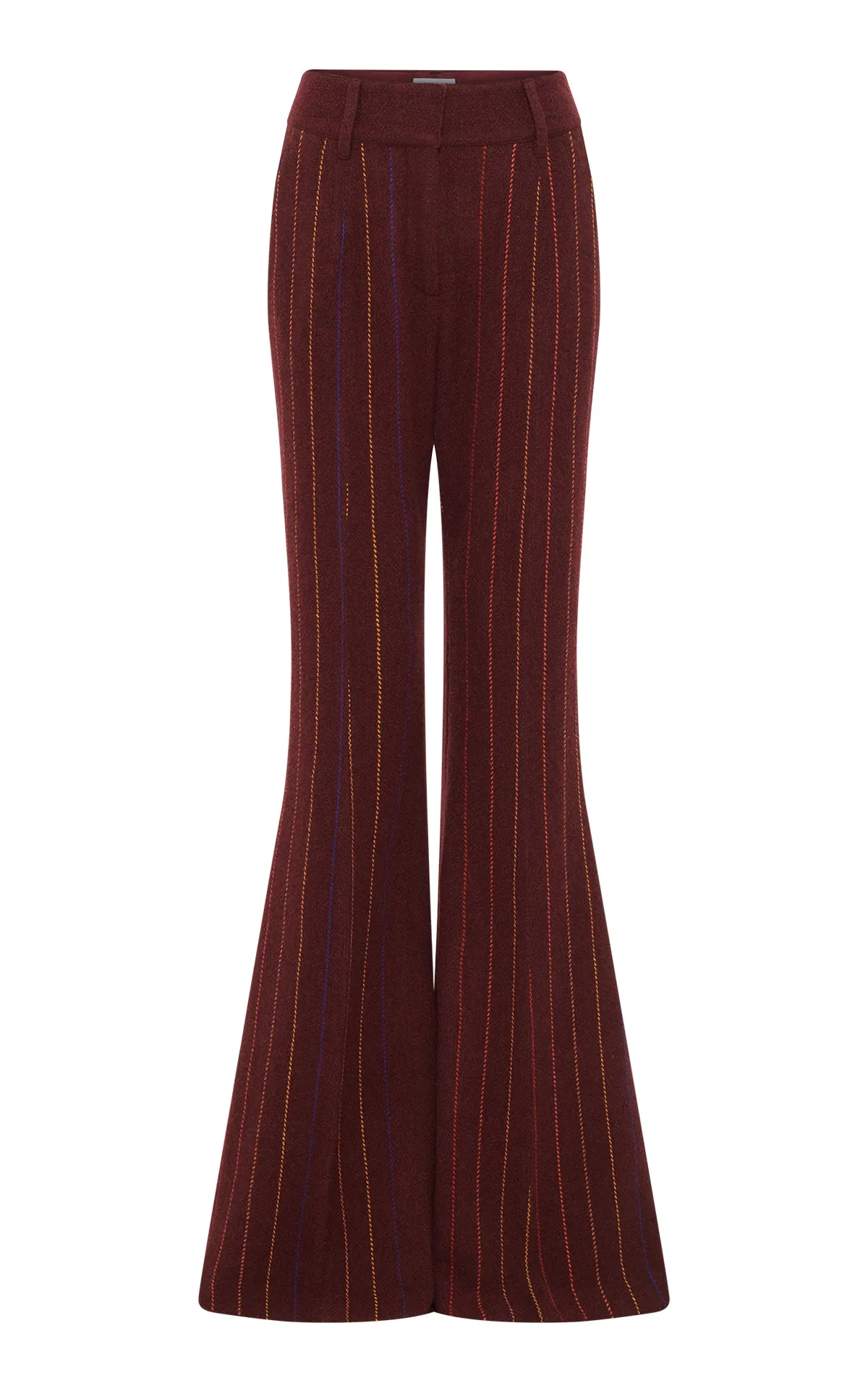 Rhein Flare Pant in Burnt Sienna Multi Pinstripe Wool Cashmere sold by Gabriela Hearst
