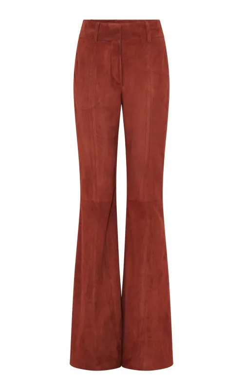 Rhein Flare Pant in Burnt Sienna Suede made by Gabriela Hearst