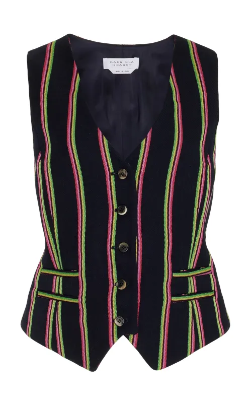 Coleridge Vest in Navy Multi Striped Wool sold by Gabriela Hearst