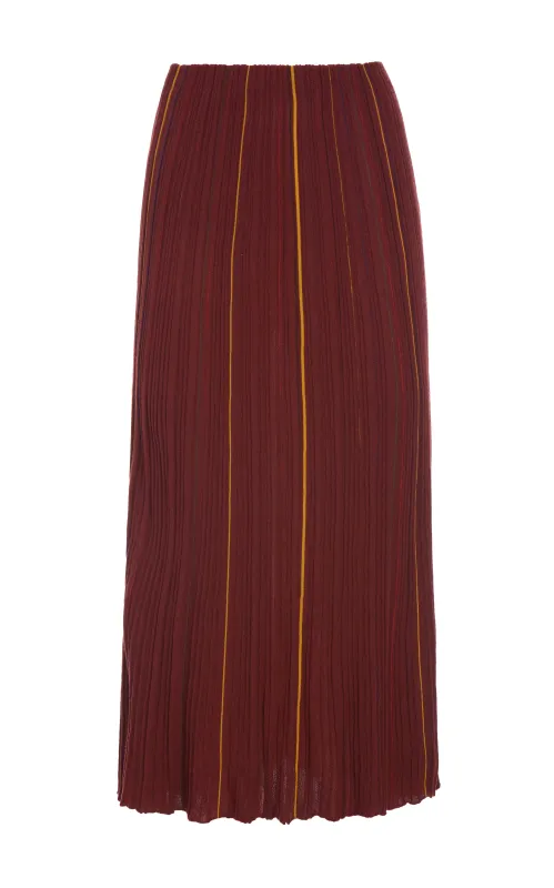 Celeano Pinstripe Knit Midi Skirt Burnt Sienna Merino Wool made by Gabriela Hearst