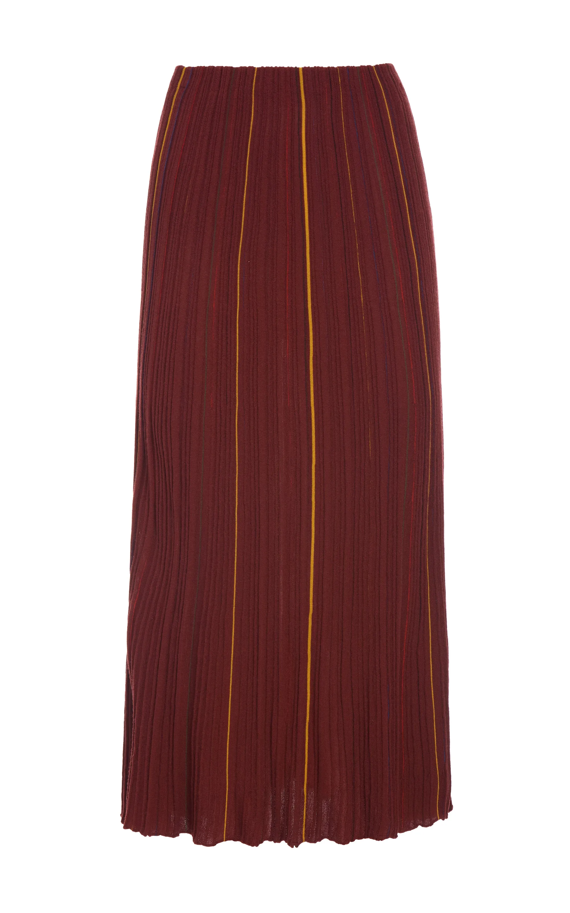 Celeano Pinstripe Knit Midi Skirt Burnt Sienna Merino Wool sold by Gabriela Hearst