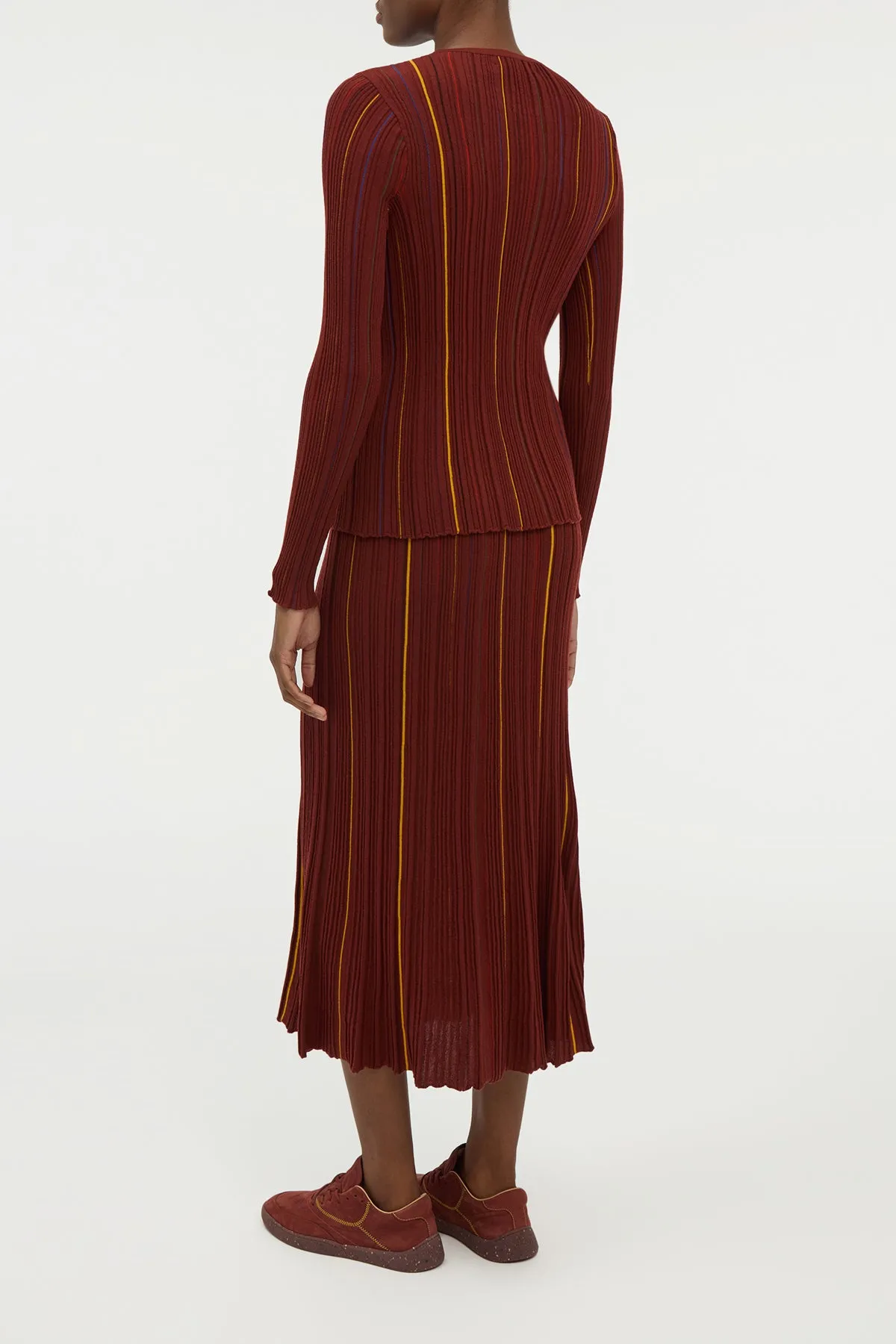 Celeano Pinstripe Knit Midi Skirt Burnt Sienna Merino Wool sold by Gabriela Hearst product image thumbnail 4