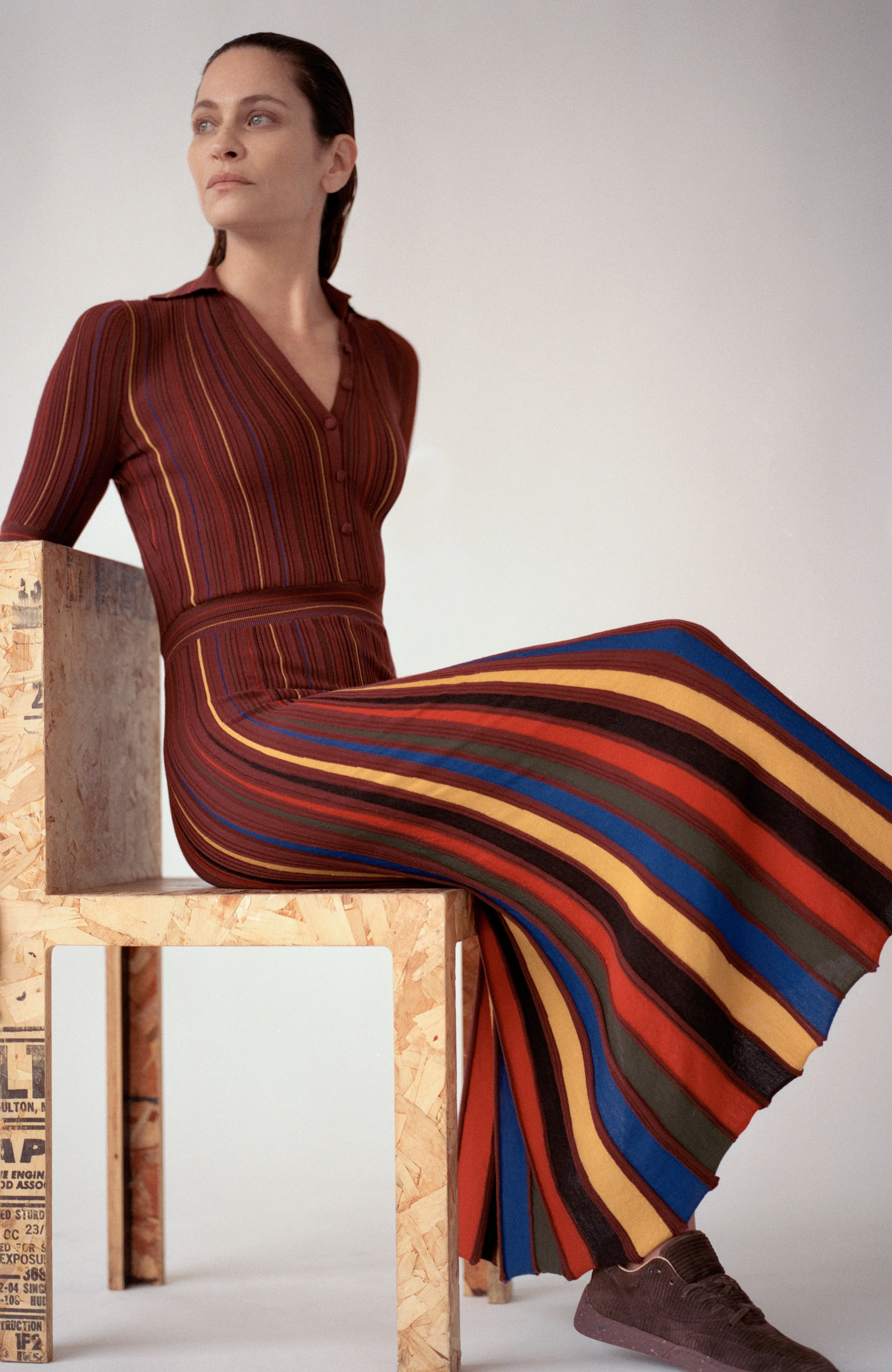 Calypso Pinstripe Knit Midi Dress Burnt Sienna Merino Wool sold by Gabriela Hearst product image thumbnail 2
