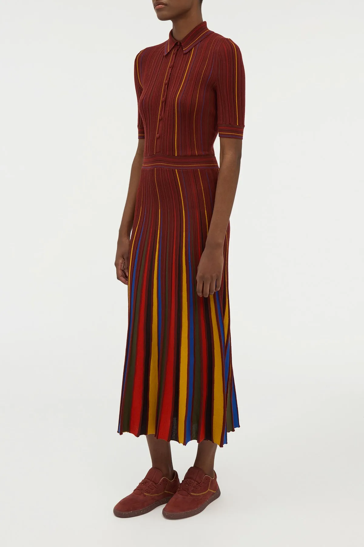 Calypso Pinstripe Knit Midi Dress Burnt Sienna Merino Wool sold by Gabriela Hearst product image thumbnail 4
