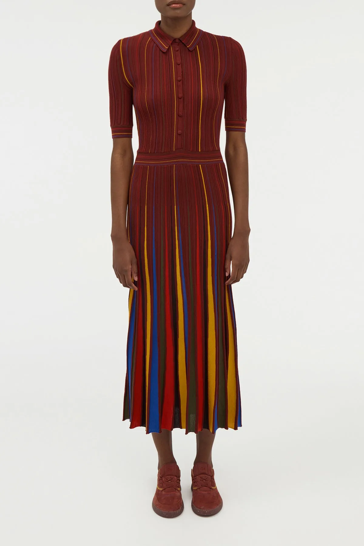 Calypso Pinstripe Knit Midi Dress Burnt Sienna Merino Wool sold by Gabriela Hearst product image thumbnail 3