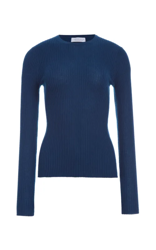 Browning Knit Sweater in Washed Denim Cashmere Silk sold by Gabriela Hearst