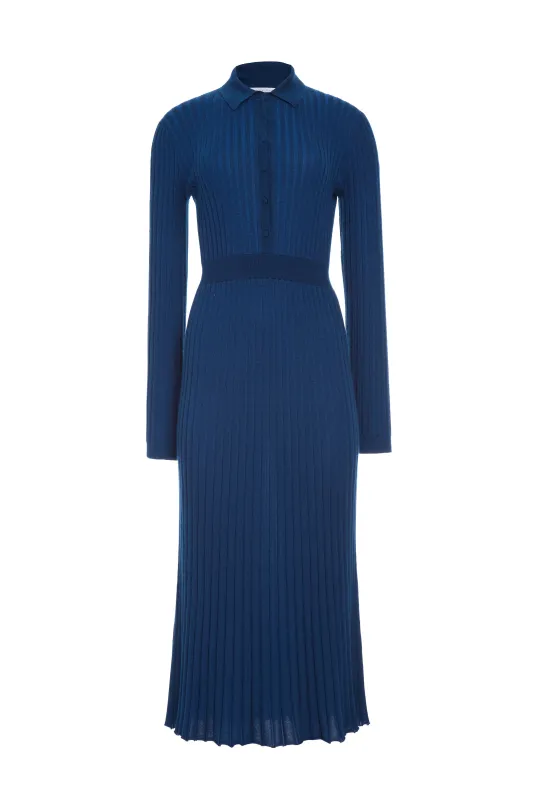 Ardor Knit Maxi Dress in Washed Denim Cashmere Silk sold by Gabriela Hearst