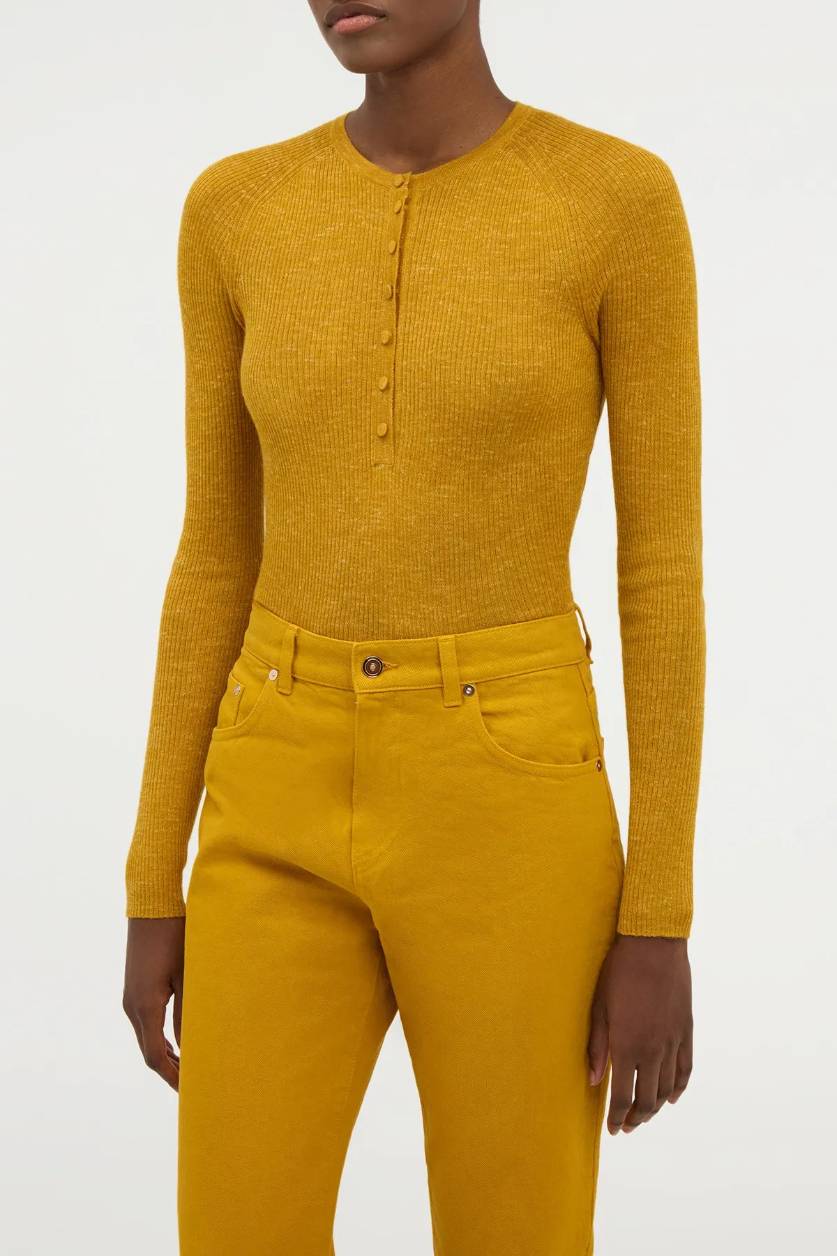 Anges Knit Henley in Golden Birch Cashmere Silk with Hemp sold by Gabriela Hearst product image thumbnail 5