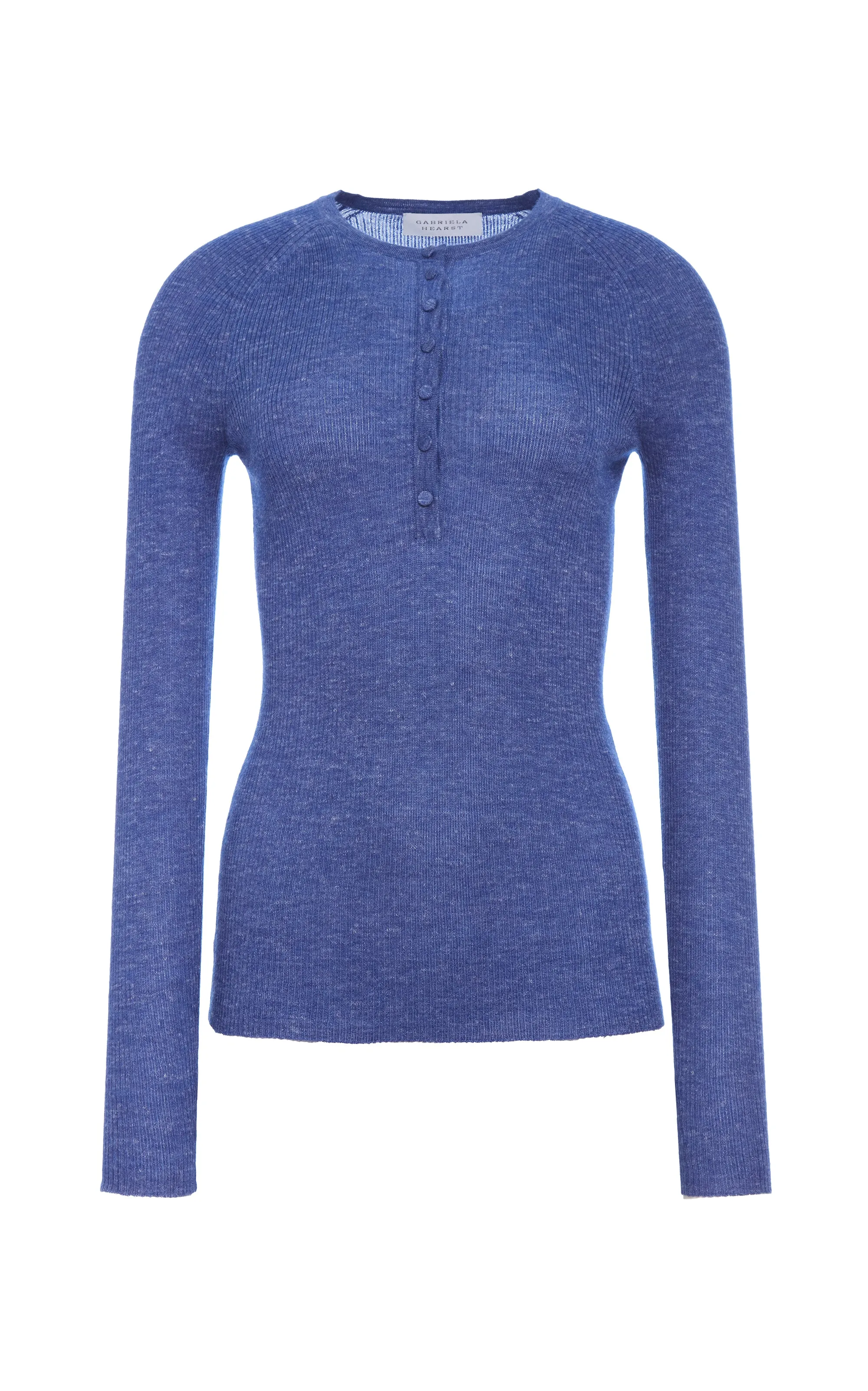Anges Knit Henley in Cobalt Cashmere Silk with Hemp sold by Gabriela Hearst