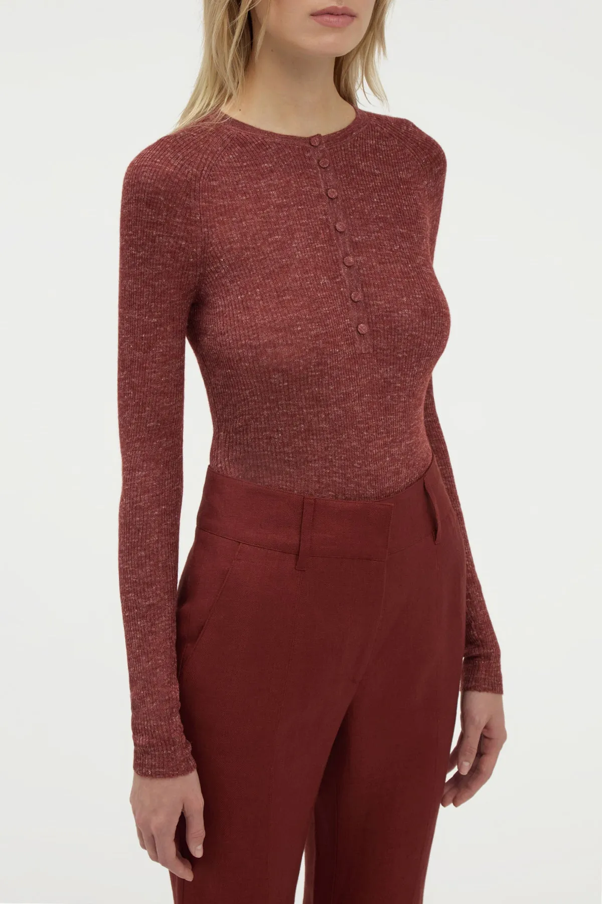 Anges Knit Henley in Burnt Sienna Cashmere Silk with Hemp sold by Gabriela Hearst product image thumbnail 5