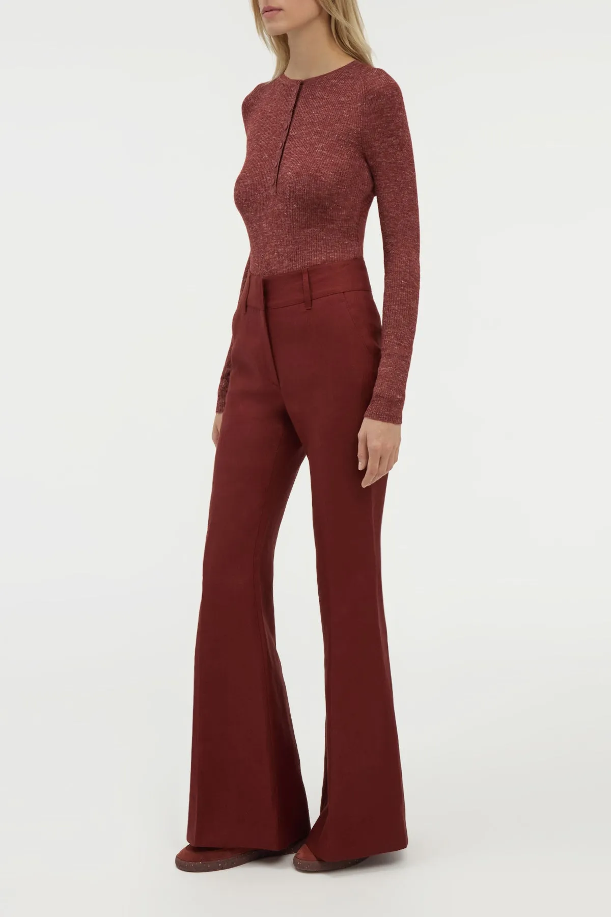 Anges Knit Henley in Burnt Sienna Cashmere Silk with Hemp sold by Gabriela Hearst product image thumbnail 3