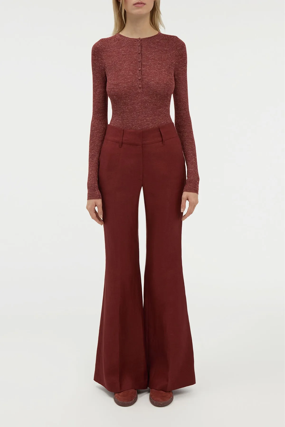 Anges Knit Henley in Burnt Sienna Cashmere Silk with Hemp sold by Gabriela Hearst product image thumbnail 2