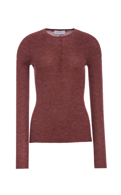 Anges Knit Henley in Burnt Sienna Cashmere Silk with Hemp sold by Gabriela Hearst