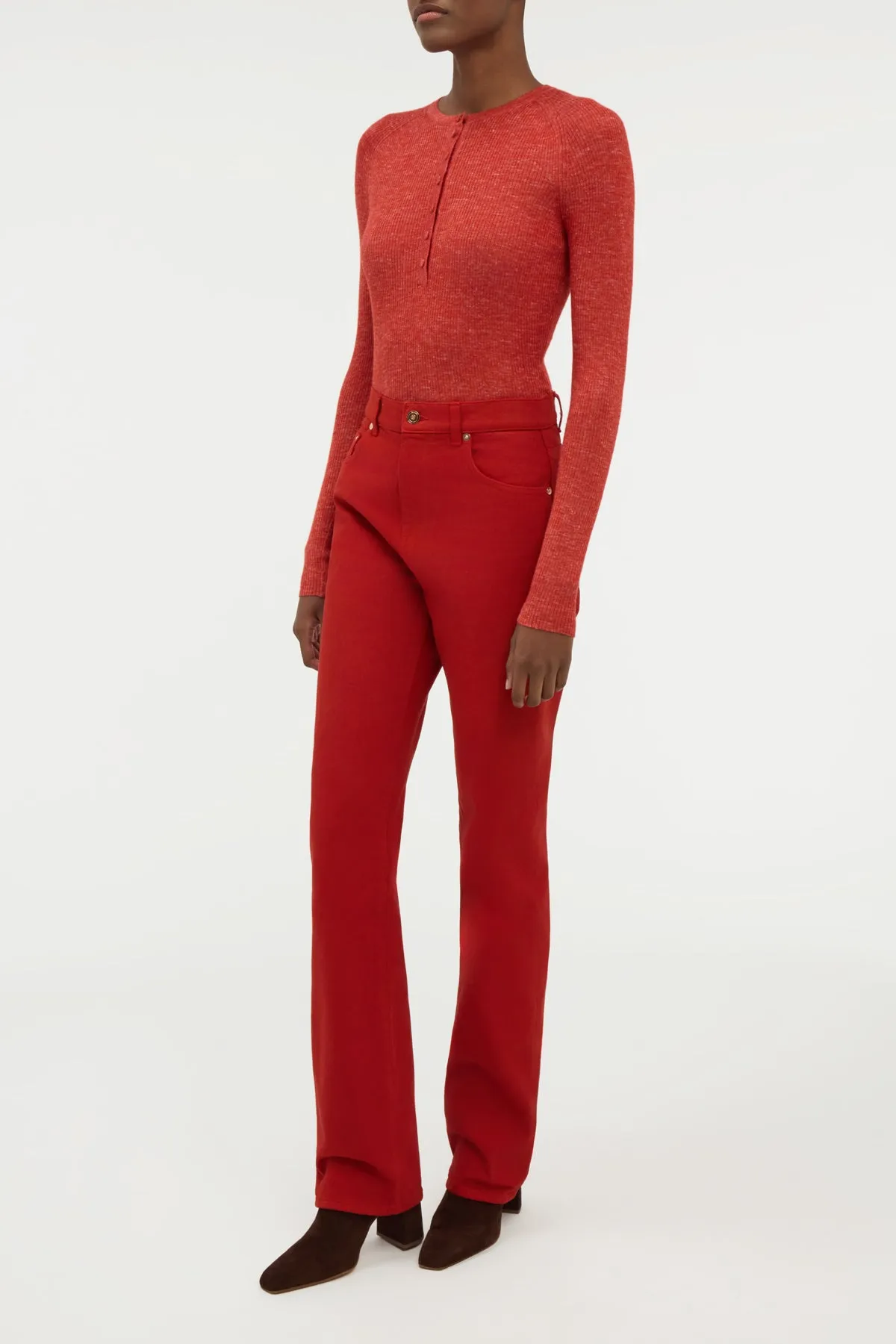 Anges Knit Henley in Antelope Orange Cashmere Silk with Hemp sold by Gabriela Hearst product image thumbnail 3
