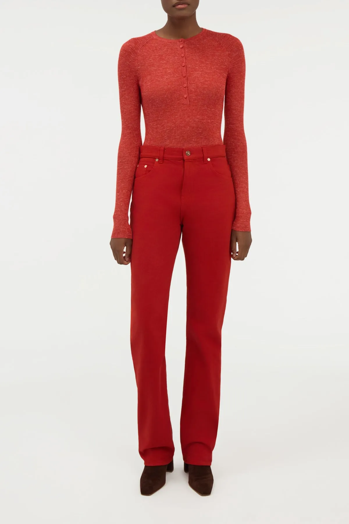 Anges Knit Henley in Antelope Orange Cashmere Silk with Hemp sold by Gabriela Hearst product image thumbnail 2