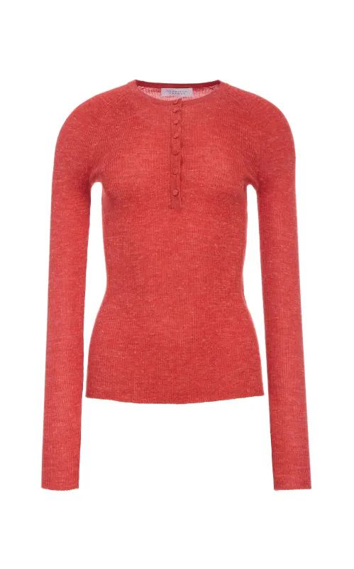 Anges Knit Henley in Antelope Orange Cashmere Silk with Hemp sold by Gabriela Hearst
